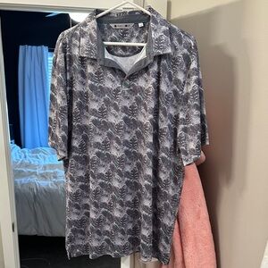 Blue 84 Men's Gray Leaf Pattern Polo Shirt
